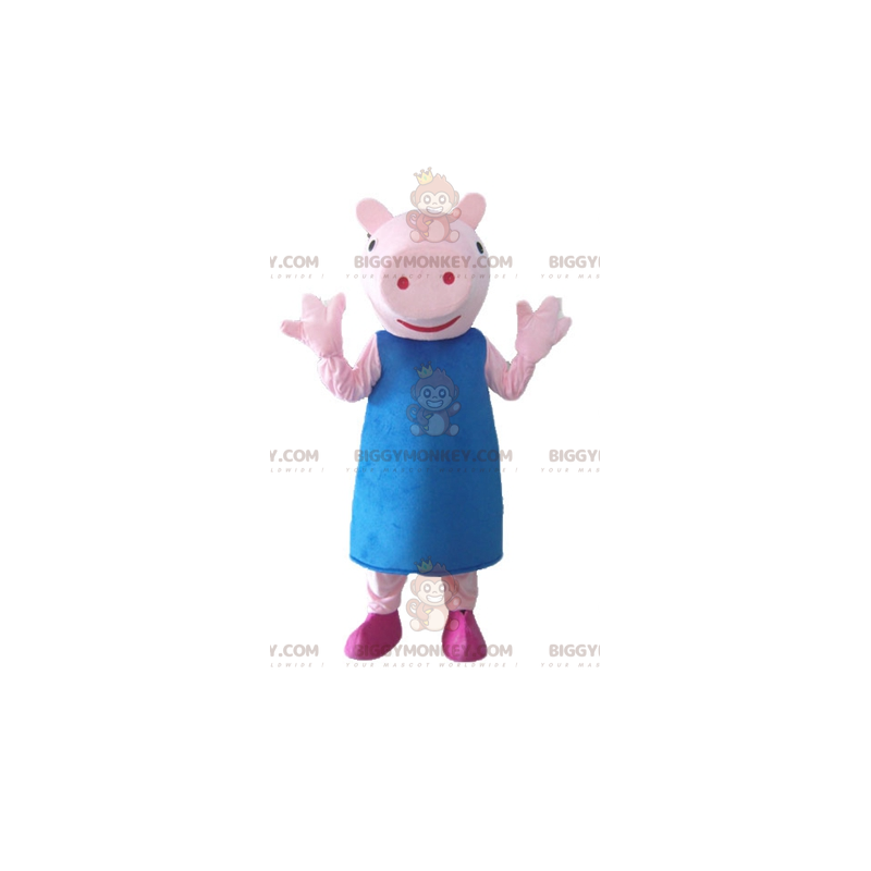 BIGGYMONKEY™ Costume da mascotte Maialino rosa con vestito blu