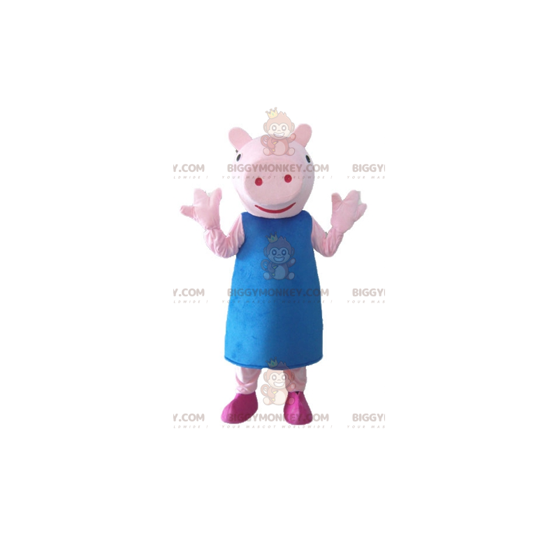 BIGGYMONKEY™ Maskotdräkt Rosa gris med blå klänning -