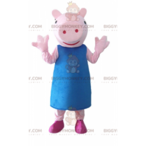 BIGGYMONKEY™ Costume da mascotte Maialino rosa con vestito blu