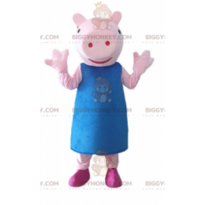 BIGGYMONKEY™ maskotkostume Pink gris med blå kjole -