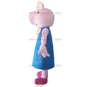 Kostým maskota BIGGYMONKEY™ Růžové prase s modrými šaty –