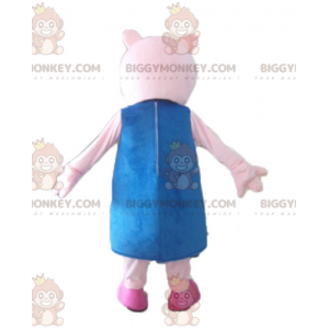 BIGGYMONKEY™ Costume da mascotte Maialino rosa con vestito blu