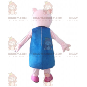 BIGGYMONKEY™ Maskottchenkostüm Rosa Schwein mit blauem Kleid -