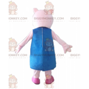 BIGGYMONKEY™ maskotkostume Pink gris med blå kjole -