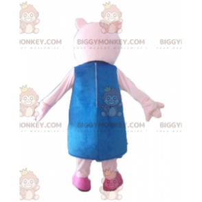 BIGGYMONKEY™ Μασκότ Κοστούμι Ροζ Γουρουνάκι με Μπλε Φόρεμα -
