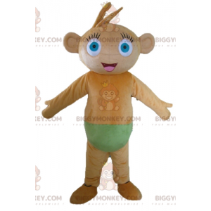 Blue Eyed Brown Monkey BIGGYMONKEY™ maskotkostume med grønne