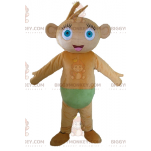 Sinisilmäinen ruskea apina BIGGYMONKEY™ maskottiasu vihreillä