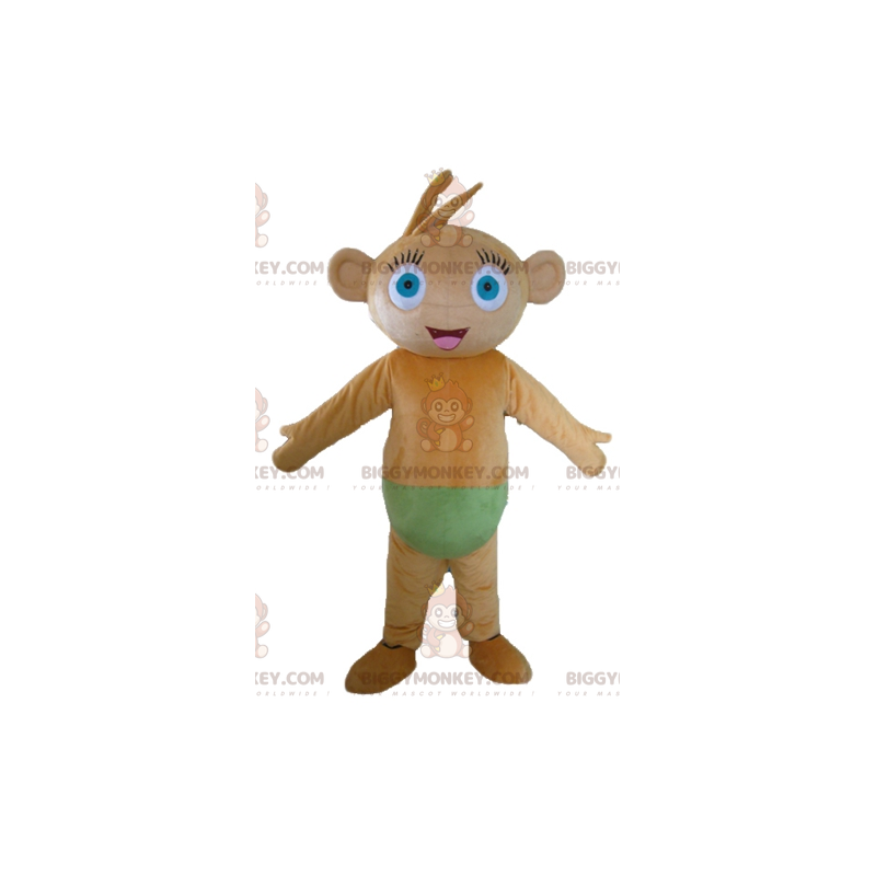Blue Eyed Brown Monkey BIGGYMONKEY™ maskotdräkt med gröna