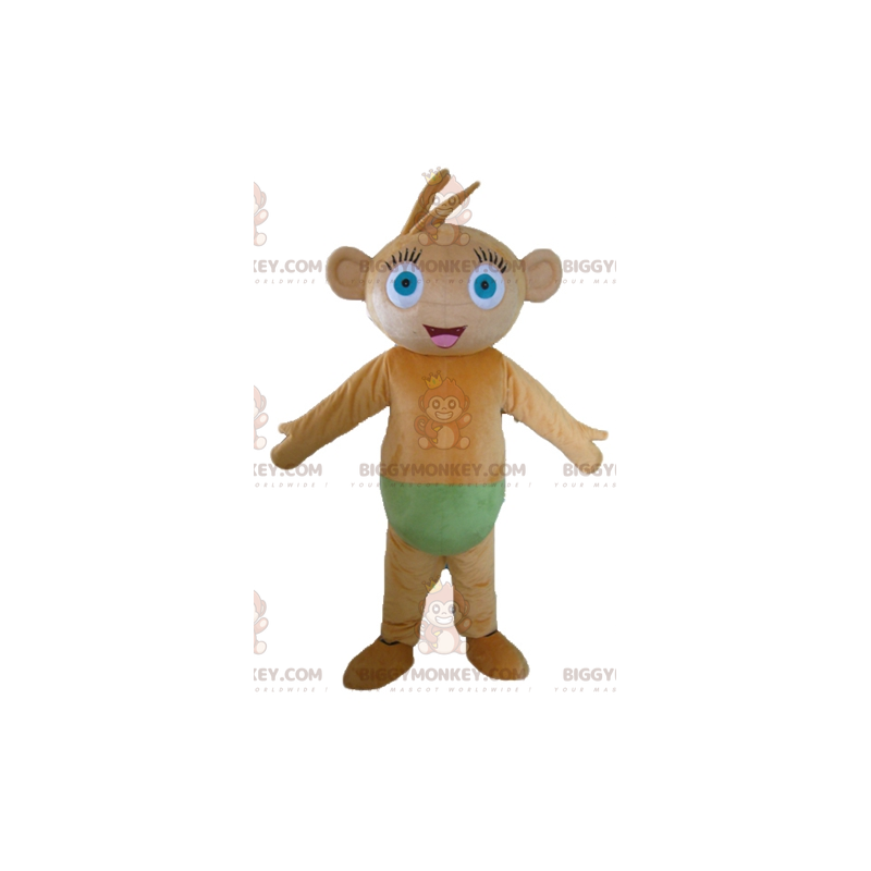 Blue Eyed Brown Monkey BIGGYMONKEY™ maskotkostume med grønne