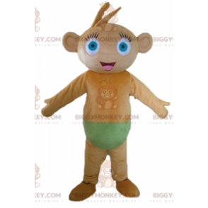 Blue Eyed Brown Monkey BIGGYMONKEY™ Mascot Costume With Green