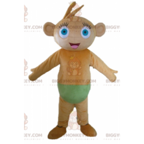 Blue Eyed Brown Monkey BIGGYMONKEY™ maskotdräkt med gröna