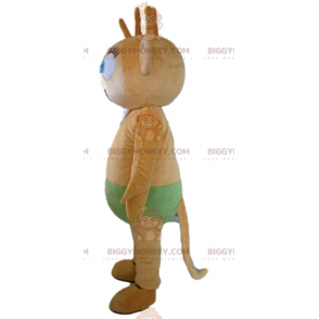 Blue Eyed Brown Monkey BIGGYMONKEY™ Mascot Costume With Green
