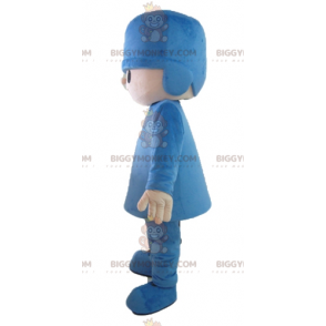 Lego boy BIGGYMONKEY™ mascot costume in blue outfit -