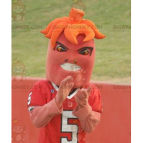 Traje de mascote BIGGYMONKEY™ de esportista roxo e laranja –