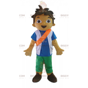 Skoltonårspojke BIGGYMONKEY™ maskotdräkt med orange pannband -