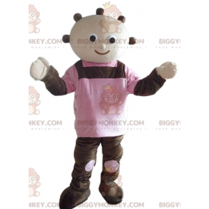 Bruin en roze gigantische babypop BIGGYMONKEY™ mascottekostuum