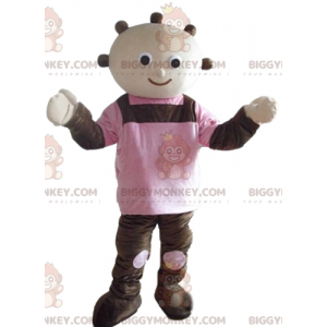 Brun och rosa jättebabydocka BIGGYMONKEY™ maskotdräkt -