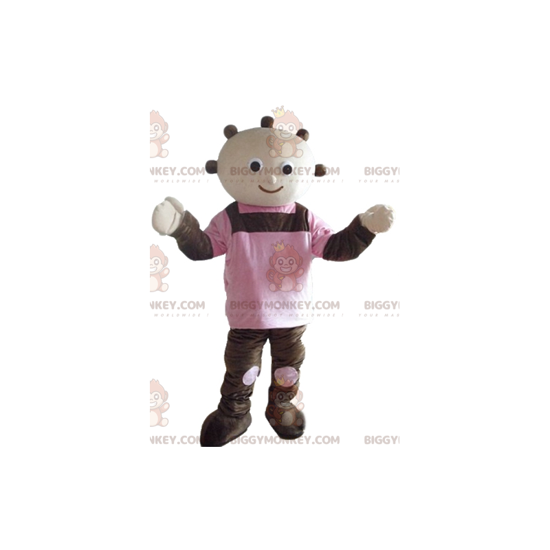 Bruin en roze gigantische babypop BIGGYMONKEY™ mascottekostuum