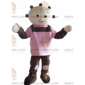 Brun och rosa jättebabydocka BIGGYMONKEY™ maskotdräkt -