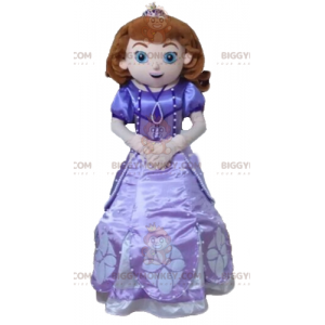 Prinsessa BIGGYMONKEY™ maskottiasu kauniissa violetissa mekossa