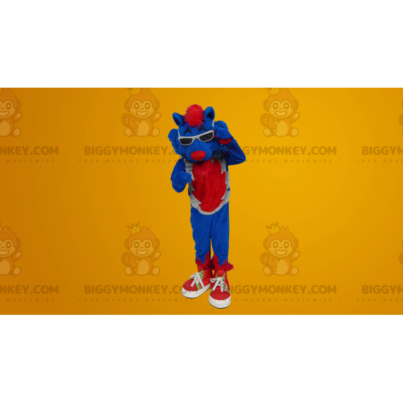 Traje de mascote divertido e colorido de gato azul BIGGYMONKEY™