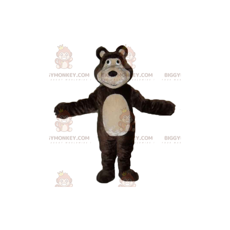 Disfraz de mascota de oso marrón y beige gigante y cariñoso