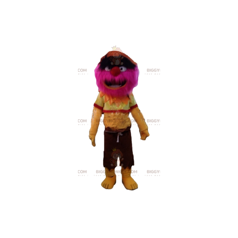 Alle harige roze en gele monster BIGGYMONKEY™ mascotte kostuum