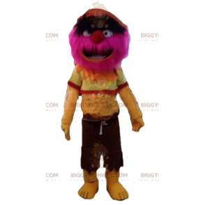 Alle harige roze en gele monster BIGGYMONKEY™ mascotte kostuum