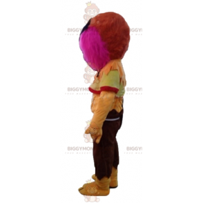 Kostium maskotka w całości włochaty różowo-żółty potwór