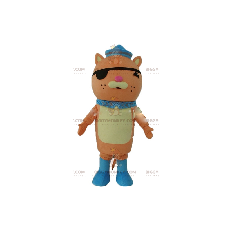 Traje de mascote de gato laranja BIGGYMONKEY™ com tapa-olho e