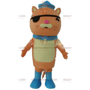 Traje de mascote de gato laranja BIGGYMONKEY™ com tapa-olho e