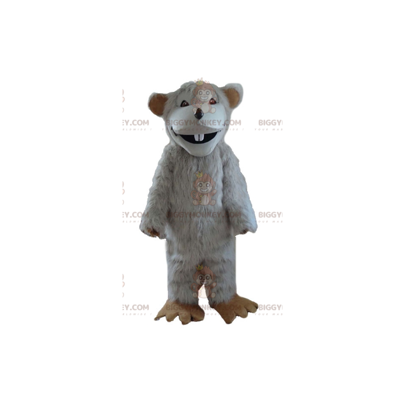Costume de mascotte BIGGYMONKEY™ de gros rat blanc très poilu -