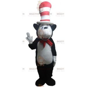 Kostým černobílého medvěda myši BIGGYMONKEY™ s velkým kloboukem