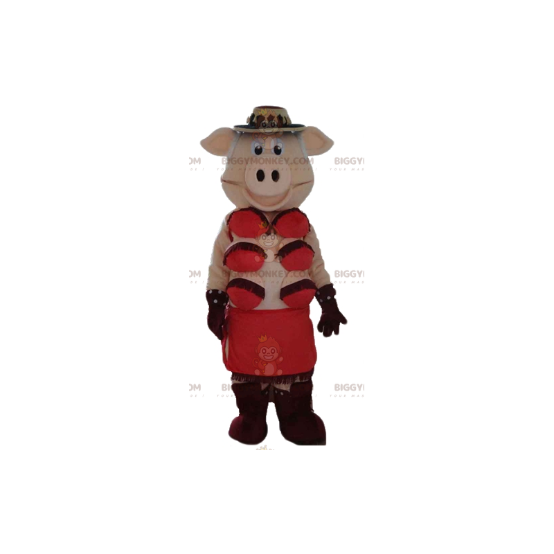BIGGYMONKEY™ mascottekostuum roze slet met rood ondergoed -