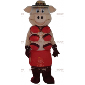 Costume de mascotte BIGGYMONKEY™ de cochonne rose avec des