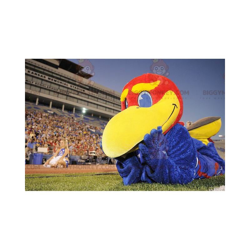 BIGGYMONKEY™ Big Blue Red and Yellow Bird Mascot Costume –