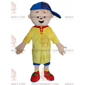 Little Boy BIGGYMONKEY™ maskottiasu keltaisessa ja sinisessä