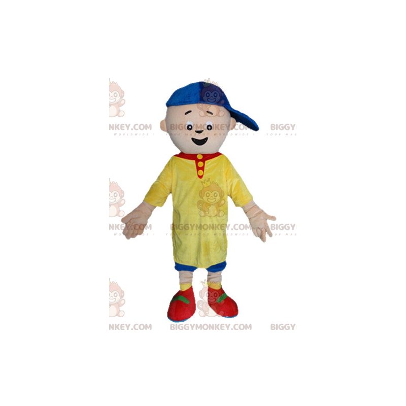 Liten pojke BIGGYMONKEY™ maskotdräkt i gul och blå outfit -