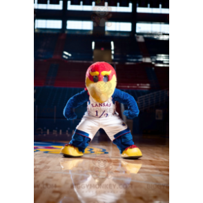 BIGGYMONKEY™ Costume mascotte grande uccello blu rosso e giallo