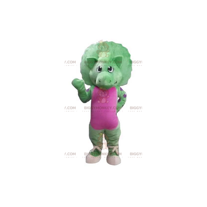Kostým maskota obřího zeleného a růžového dinosaura