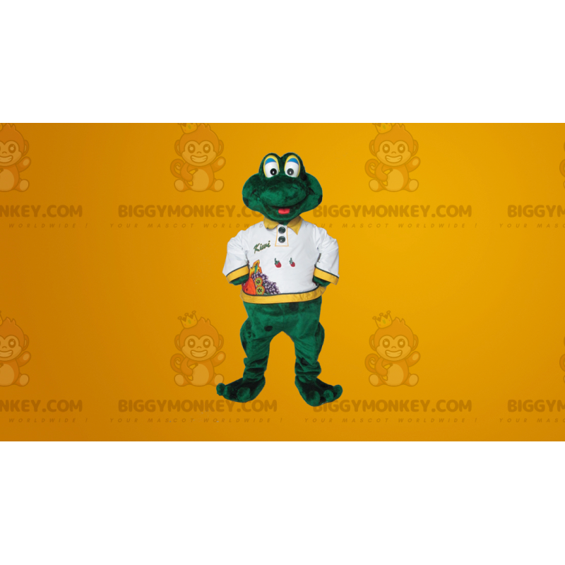 Χαριτωμένο χαμογελαστό κοστούμι μασκότ BIGGYMONKEY™ πράσινου