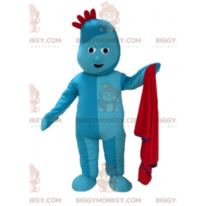 BIGGYMONKEY™ Costume da mascotte Uomo blu con stemma rosso -