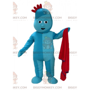 Disfraz de mascota BIGGYMONKEY™ Hombre azul con cresta roja -