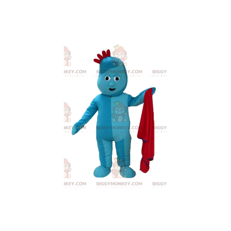 BIGGYMONKEY™ Costume da mascotte Uomo blu con stemma rosso -