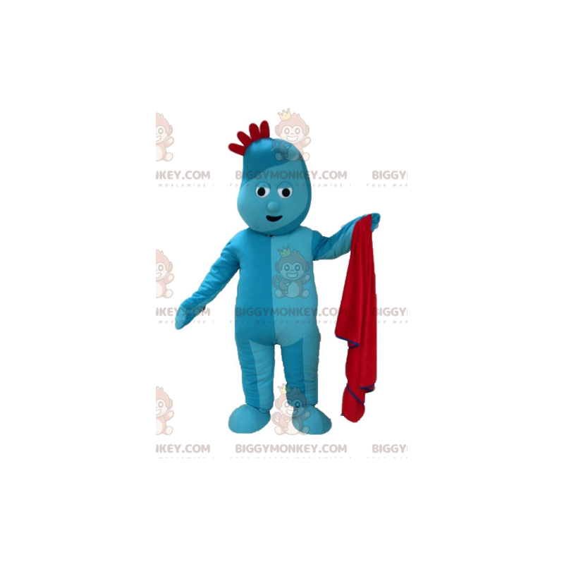 BIGGYMONKEY™ Maskottchenkostüm Blauer Mann mit rotem Kamm -