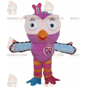 Costume da mascotte BIGGYMONKEY™ gufo rosa arancione e blu