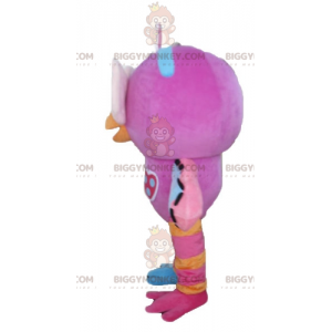 Costume da mascotte BIGGYMONKEY™ gufo rosa arancione e blu