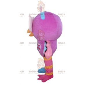 Costume de mascotte BIGGYMONKEY™ de hibou rose orange et bleu