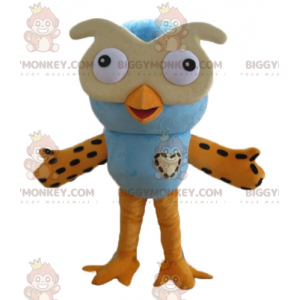 BIGGYMONKEY™ Mascottekostuum met grote blauwe en oranje uil met