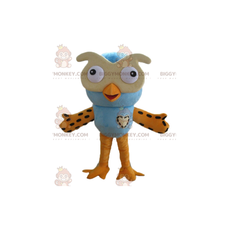 Costume de mascotte BIGGYMONKEY™ de grand hibou bleu et orange